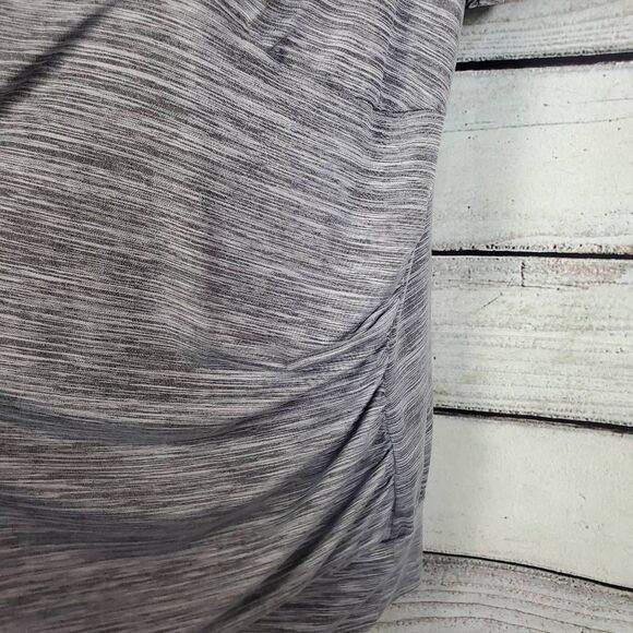 Maurices Plus 3X Gray Ruched Ruffle Front Blouse Short Sleeve Stretch Knit Top - Picture 5 of 9